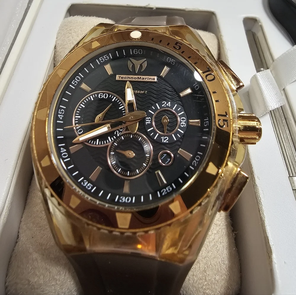 TechnoMarine Cruise Original Star 110044 Gold Tone Chronograph Watch Set - Ex S